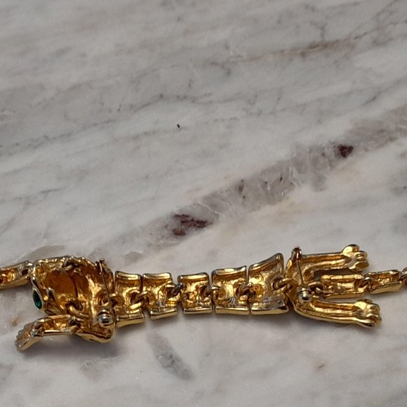 Vintage Articulated Over The Shoulder Leopard Brooch Gold Tone With Amber Stones - Picture 10 of 15